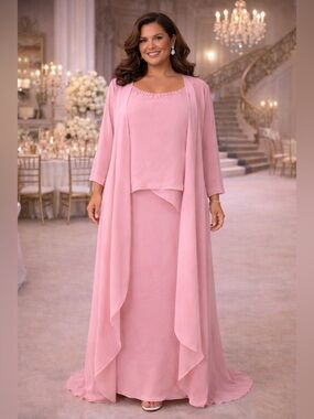 🛑SOLD IN BOUTIQUE🛑#317 Two pieces Peachy Pink chiffon tiered jacket dress